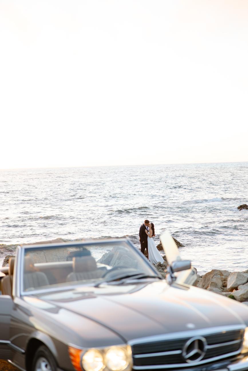 The Mercedes on the coast road at golden hour